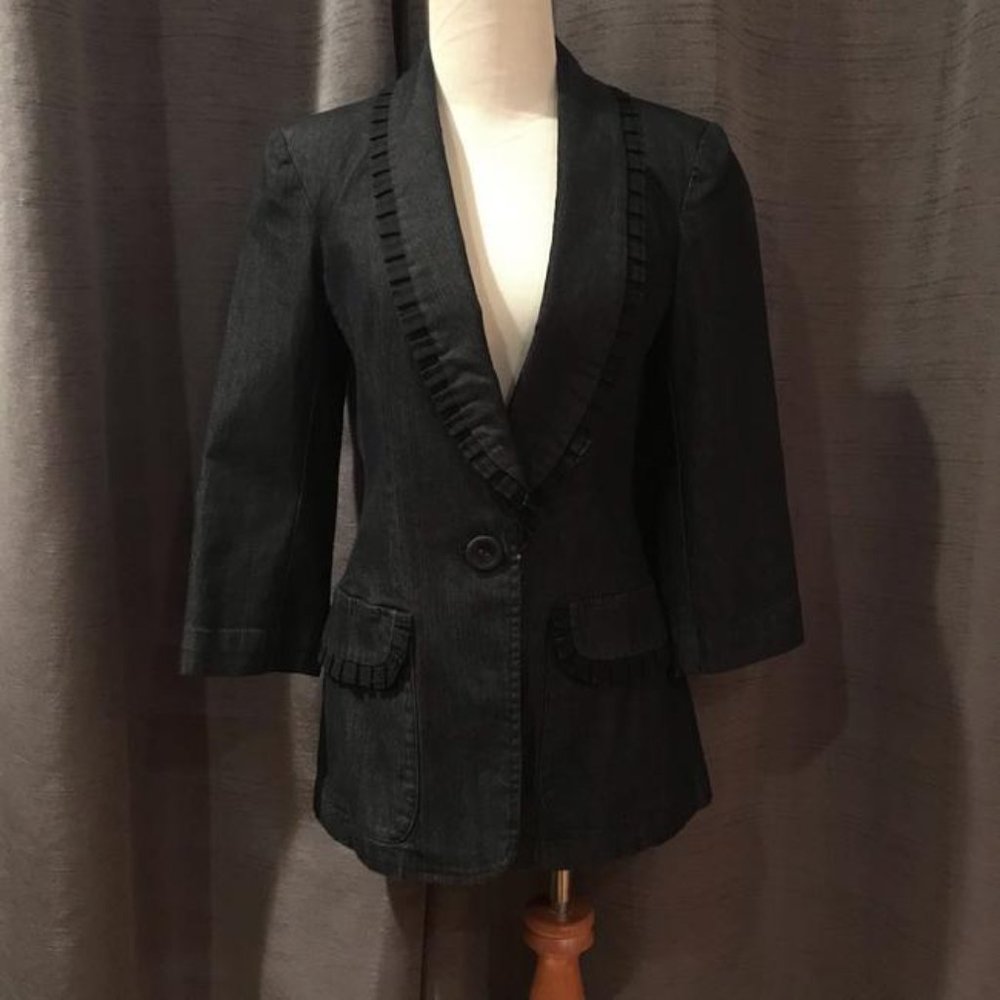 Denim Dark Rinse Ruffle Jacket Blazer